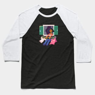 Woman In The Window Pixel Art Baseball T-Shirt